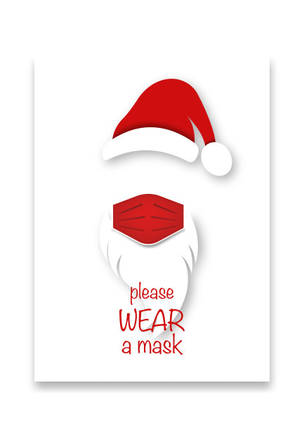 圣诞老人头的标签戴着红色的外科口罩图片下载