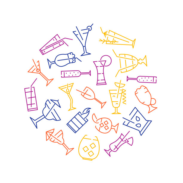 经典酒精鸡尾酒细线概念图片下载