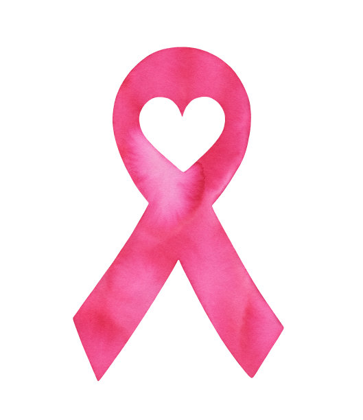 水彩粉色带心形丝带，国际乳腺癌意识标志。手绘水彩画，裁剪剪贴设计装饰艺术元素，贴纸，海报，模板。图片下载