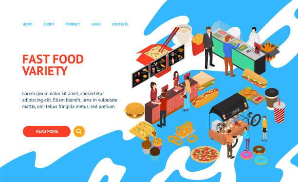 快餐车咖啡馆概念卡3d等距视图图片下载