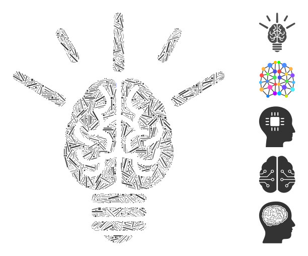Dash拼贴大脑想法灯泡图标图片下载