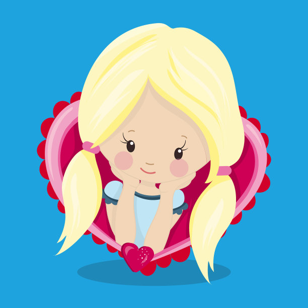 情人节小女孩金发辫心01图片下载