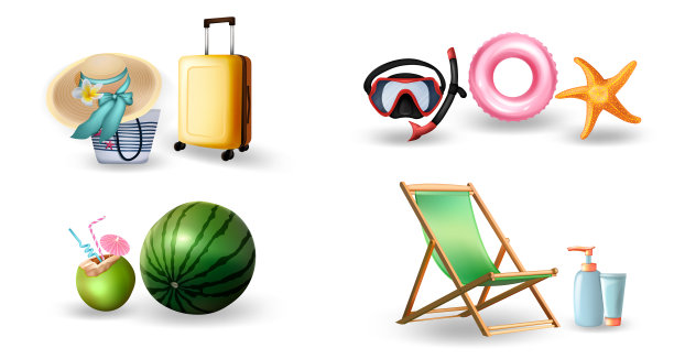 逼真的夏季符号集图片下载