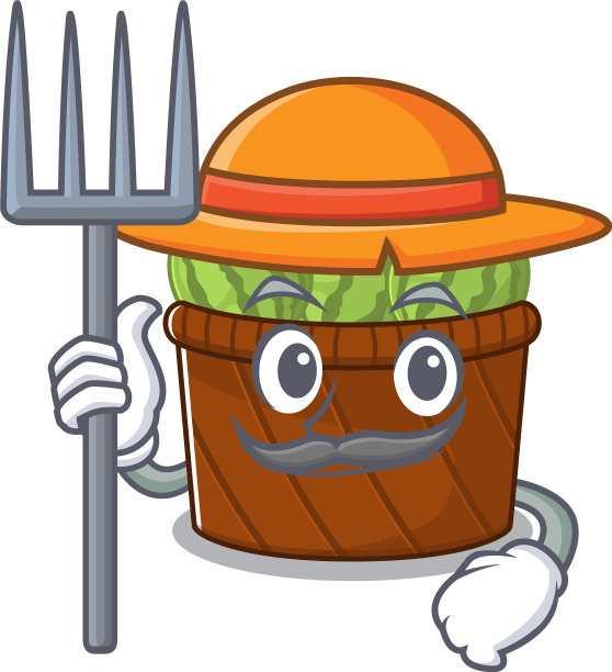 西瓜水果篮中的农民卡通图片下载