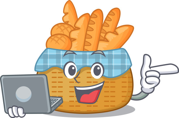 一个图标智能面包篮与笔记本工作图片下载