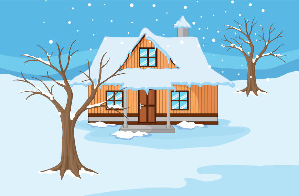 有房子和树木的冬季景观图片下载