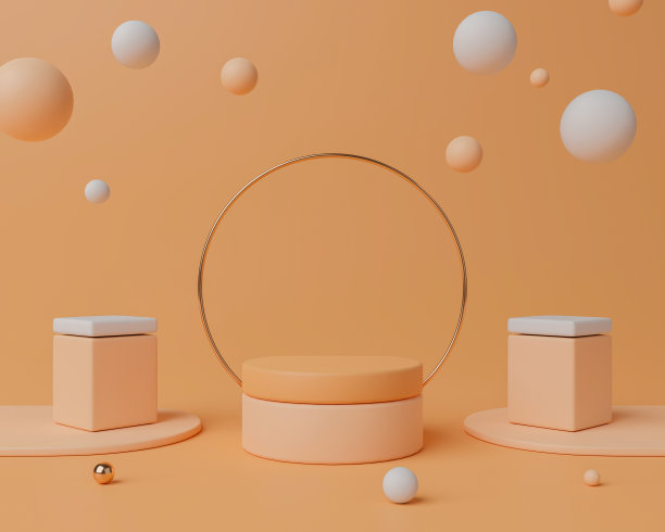 3d渲染空白的讲台在橙色的背景。图片下载