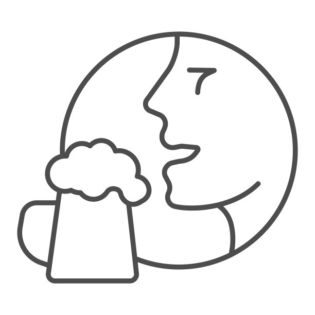 男子脸用啤酒杯细线标志精酿啤酒图片下载