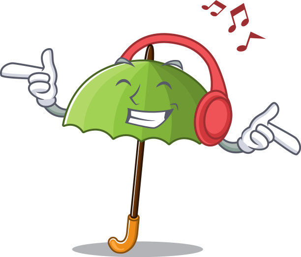 享受音乐绿伞卡通吉祥物图片下载