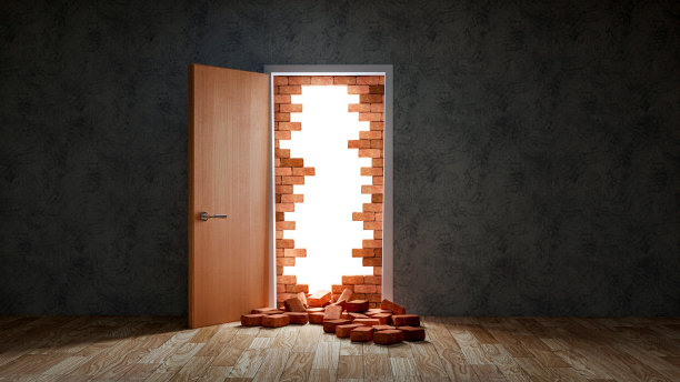 用开门打破砖墙，自由理念图片下载