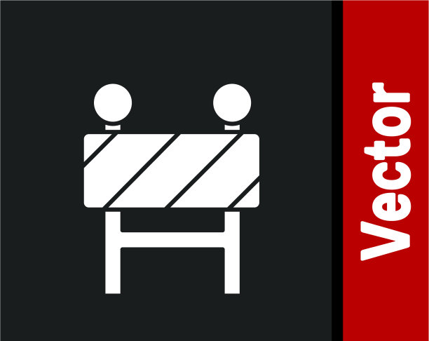 白色路障图标孤立在黑色上图片下载