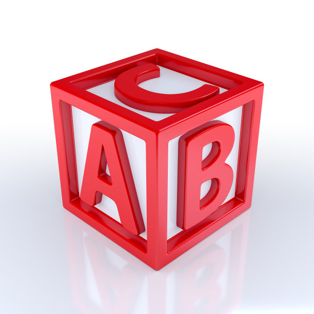 红色方块，字母A, B和C在白色背景。三维渲染图片下载
