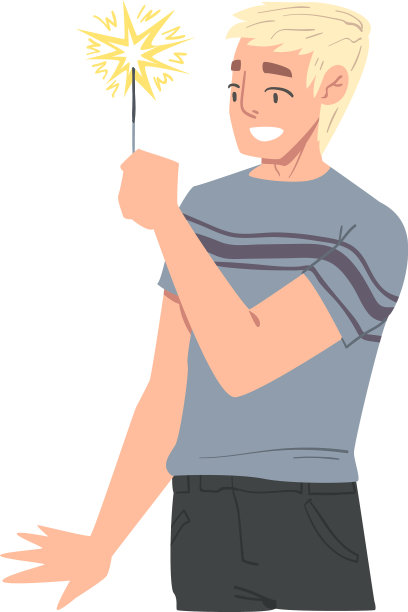 微笑的男人拿着燃烧的烟火图片下载