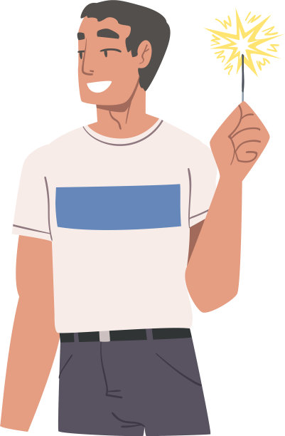 微笑的男人拿着燃烧的烟火图片下载