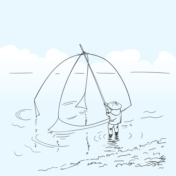 素描男子捕鱼吊网老挝手图片下载