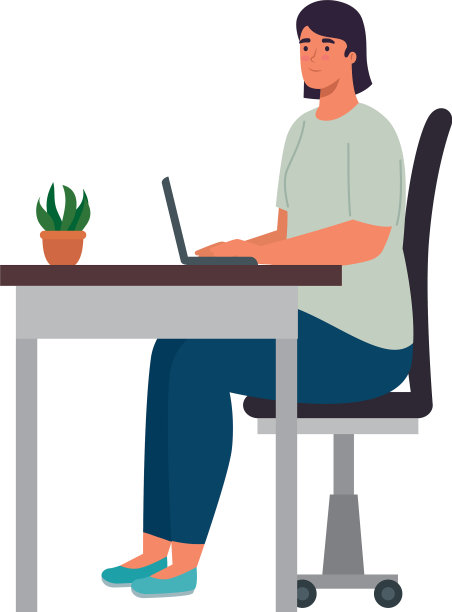 在办公桌设计上使用笔记本电脑的女人图片下载