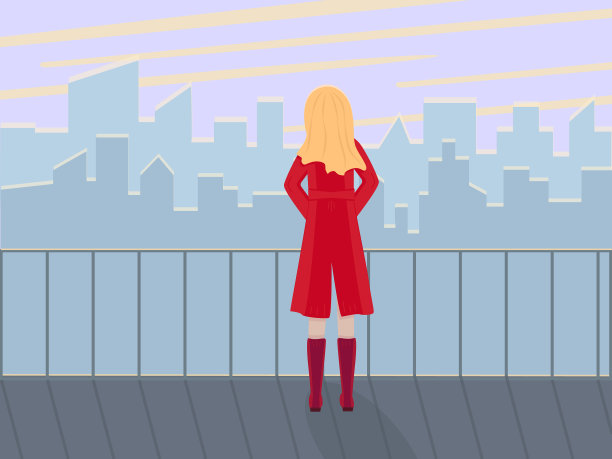 一个年轻的女孩站在观察台上图片下载