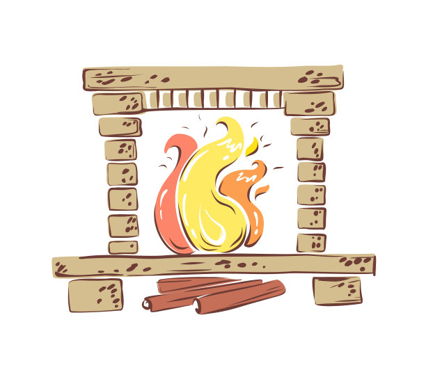 手绘壁炉舒适的家庭气氛图片下载