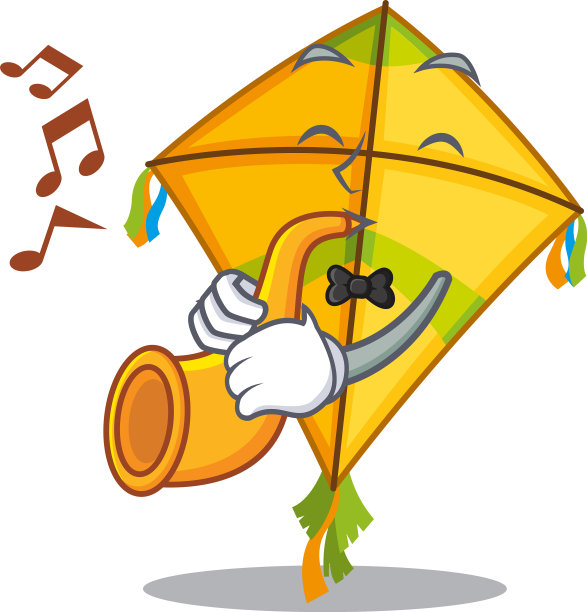 风筝卡通人物设计吹小号图片下载