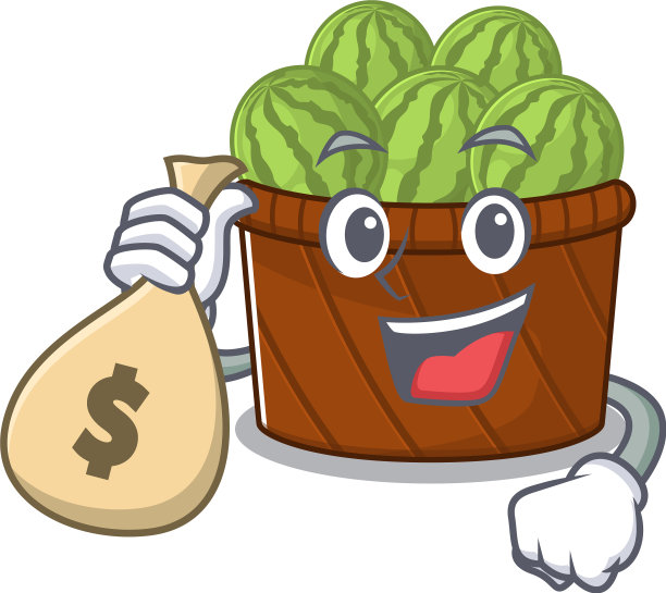 笑脸丰富的西瓜果篮卡通图片下载