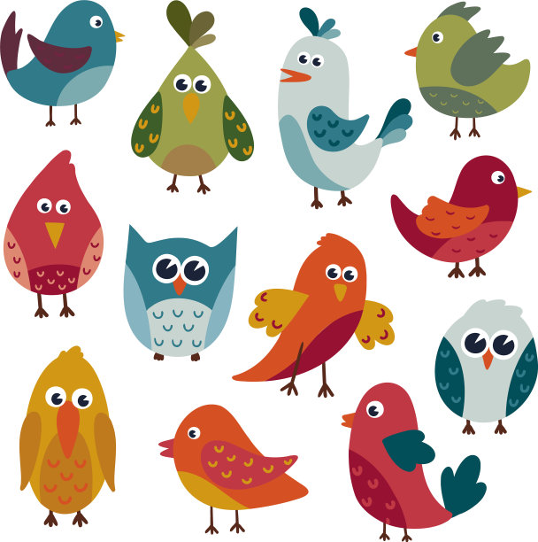 一打可爱的卡通小鸟图片下载