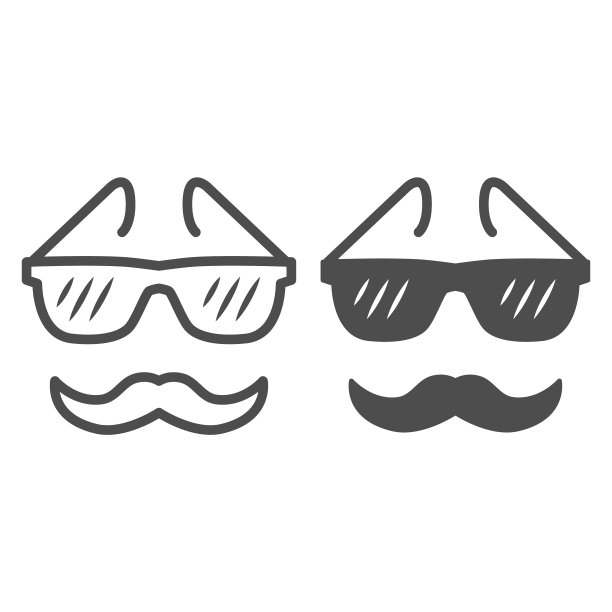 眼镜和胡子线和固体图标脸图片下载