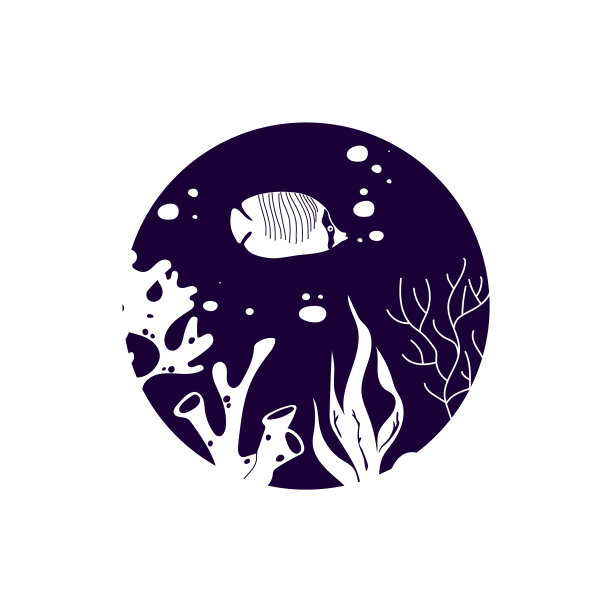 圆形的鱼和藻类的白色轮廓图片下载