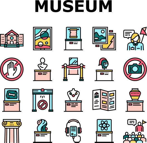 博物馆画廊展览收藏图标集图片下载