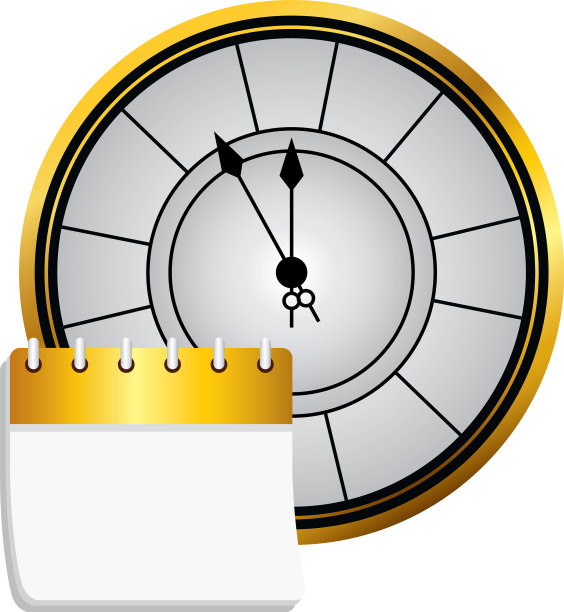 新年快乐日历和时钟设计图片下载