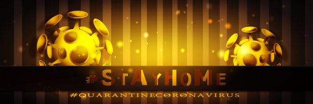 呆在家里。冠状病毒在彩色条纹抽象背景上。创意海报或传单图片下载