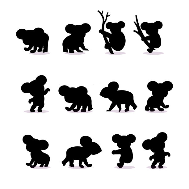 树袋熊剪影设置孤立的白色背景图片下载