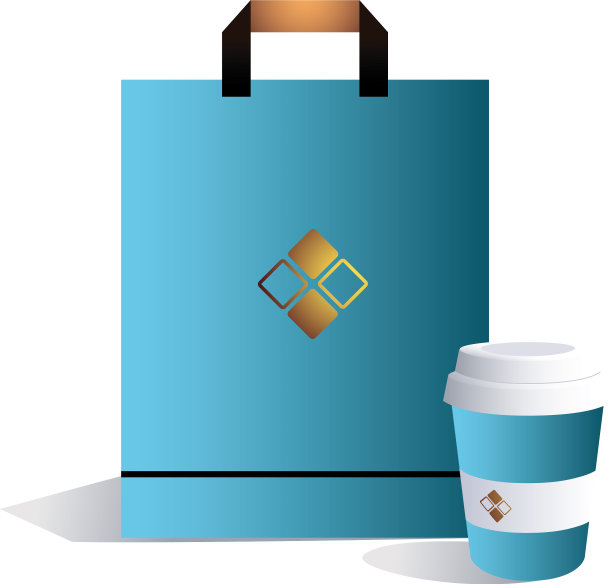 蓝色袋子与企业形象带走咖啡图片下载