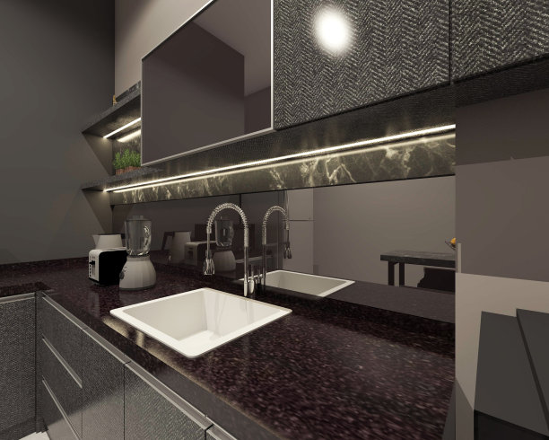 现代水槽柜柜台在厨房图片下载