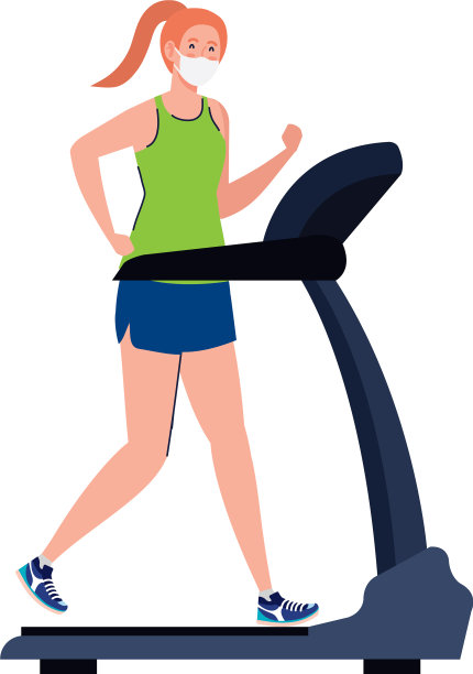 戴着面具在跑步机上跑步的新常态图片下载