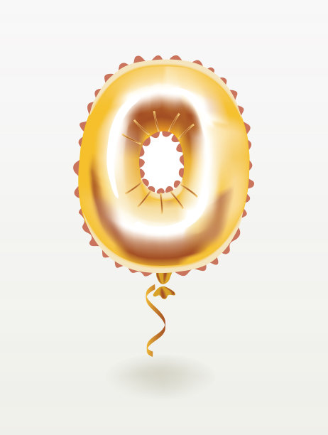 金色数字0 0金属气球图片下载