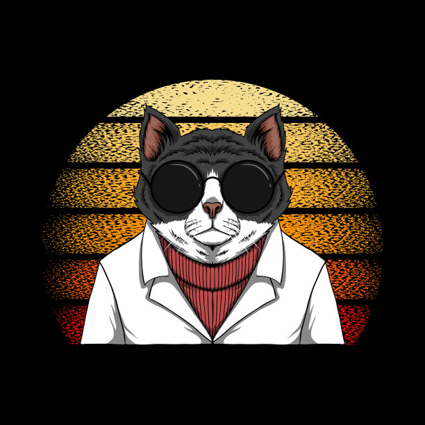 猫时尚日落复古图片下载