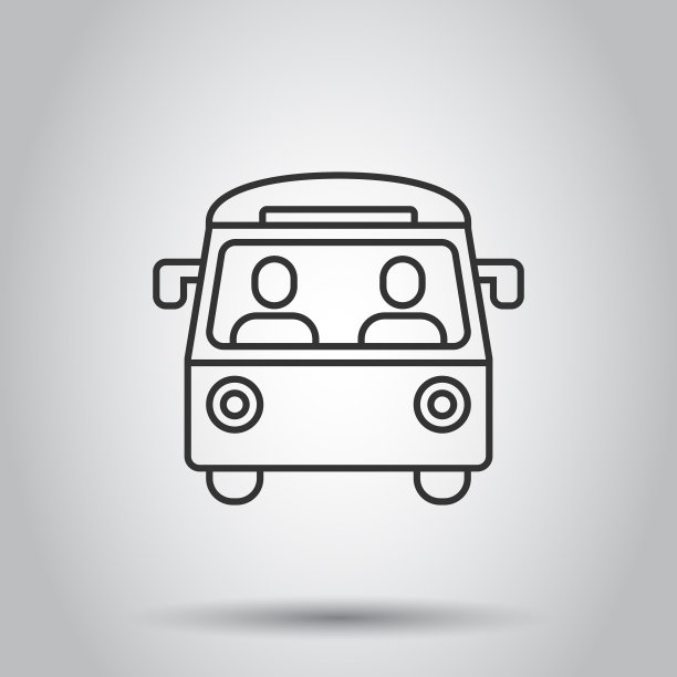 巴士图标在扁平式客车上，白色孤立图片下载