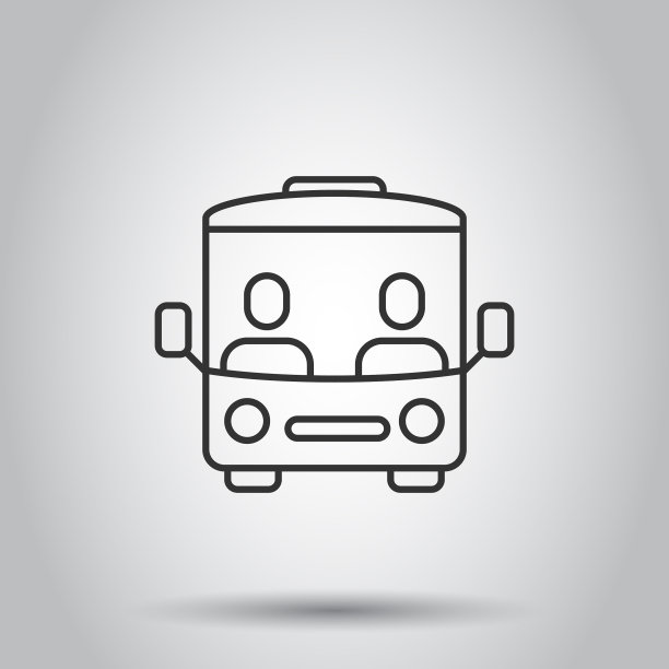 巴士图标在扁平式客车上，白色孤立图片下载