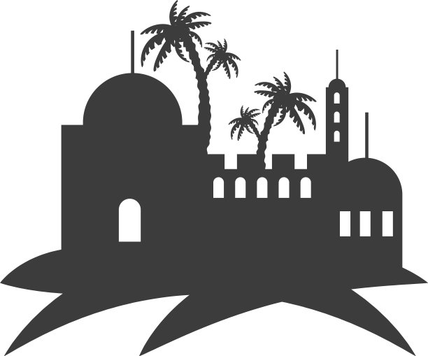 沙漠城市建筑棕榈风景剪影图片下载