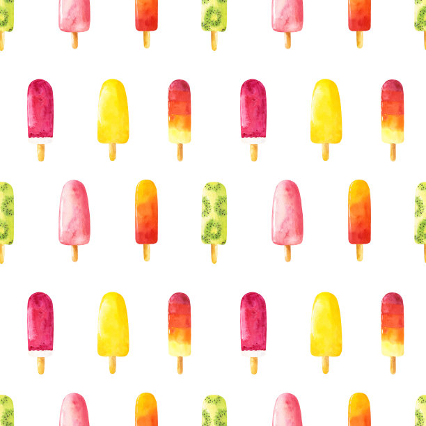 无缝模式与水彩冰淇淋孤立的白色背景。图片下载
