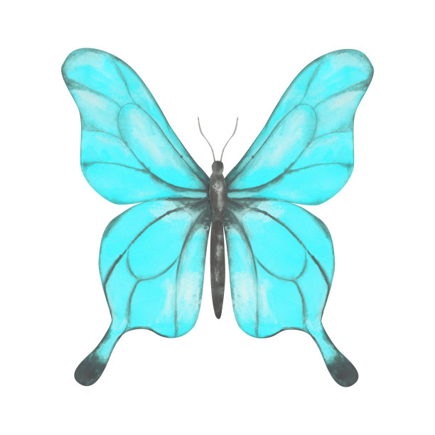蝴蝶剪纸艺术。蓝色水彩蝴蝶孤立在白色的背景。手绘的异国情调的昆虫为您的设计。彩色标志或纹身设计。图片下载
