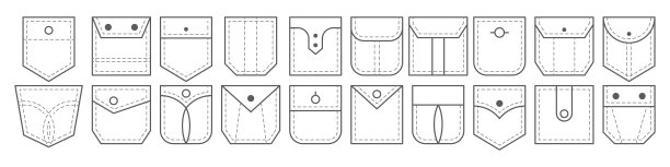 矢量服装孤立图标集。贴袋袋。图片下载