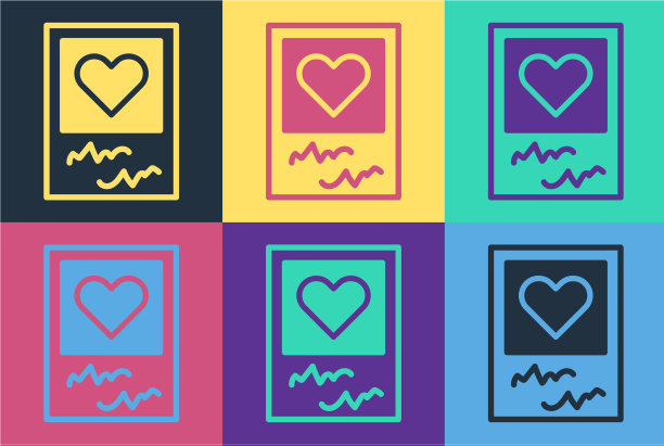 波普艺术空白相框和心形图标图片下载