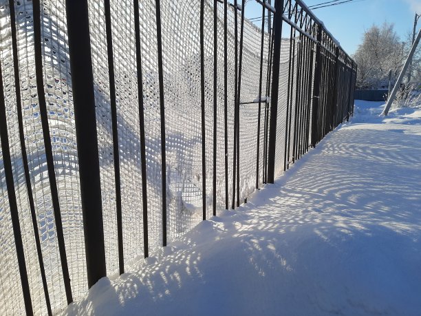 铁栅栏和张着的网奴隶。阳光穿过栅栏照进来。冬天图片下载