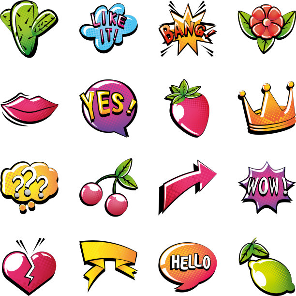 设置流行艺术风格图标的白色背景图片下载