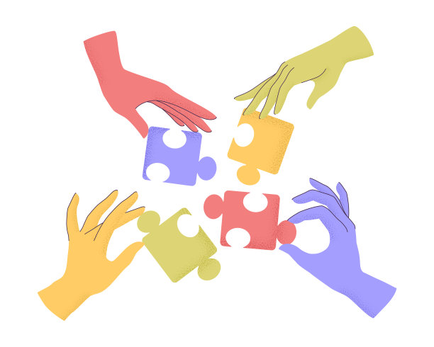 卡通人物的手握拼图图片下载