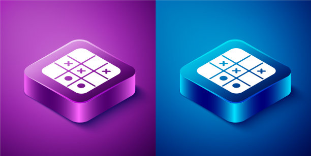 等距的tac - toe游戏图标孤立在蓝色图片下载