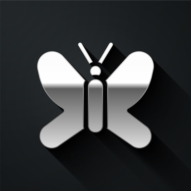 银色蝴蝶图标孤立在黑色背景图片下载