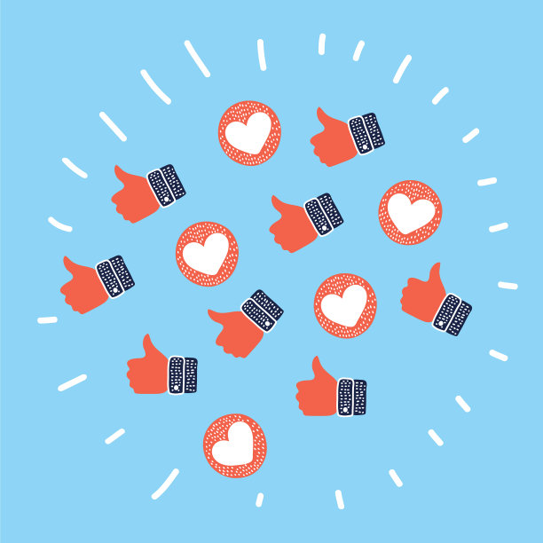 拇指向上和向下心形标志上彩色的圆形图片下载