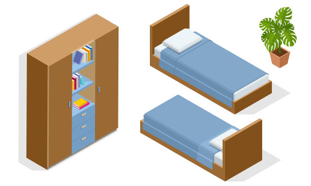 等距木床和衣柜隔离在一起图片下载